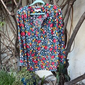 LOFT Floral Blouse - Red, Blue, Yellow
